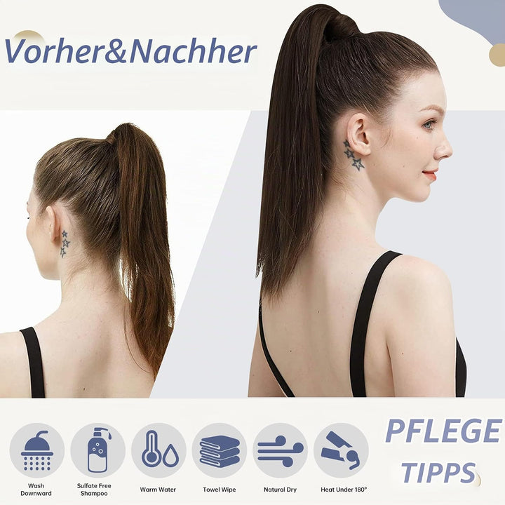 LaaVoo Ponytail Extensions Echthaar Braun Pferdeschwanz Extensions Echthaar Dunkelbraun Zopf Extensi