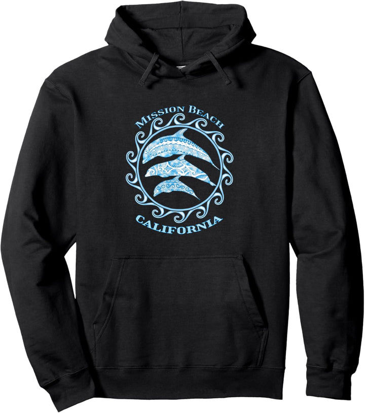 Mission Beach California Tribal Delfine Ocean Animals Pullover Hoodie