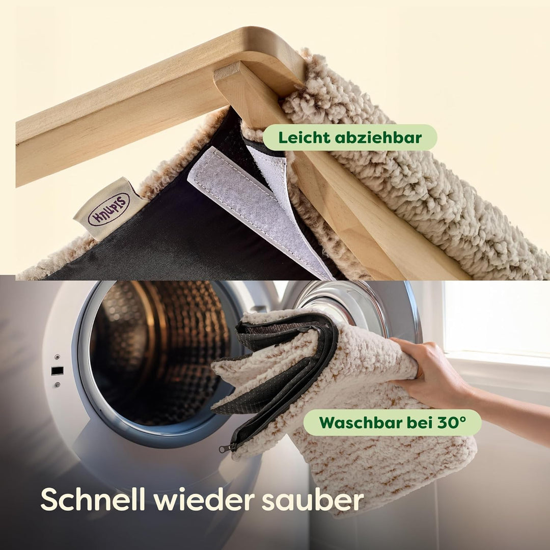 Katzen Kletterwand Set mit Hängematte &amp; 2X Katzentreppe – massives Kiefernholz, stabile Wandliege bi