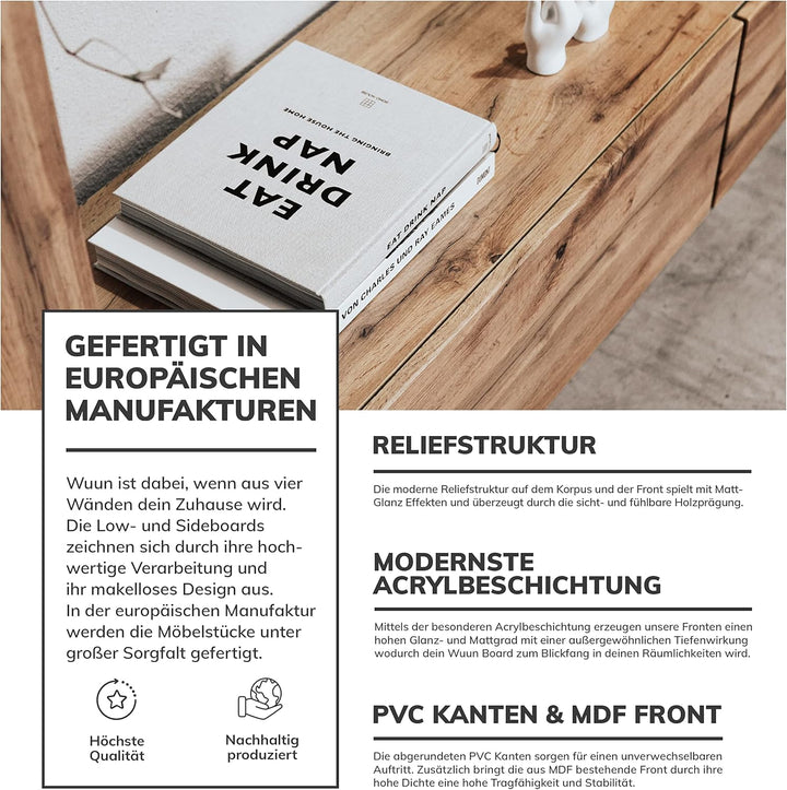 Wuun® TV Lowboard I 100cm-280cmI TV Board hängend Hängeschrank Wohnwand/Somero/Eiche 120 Eiche / Wei