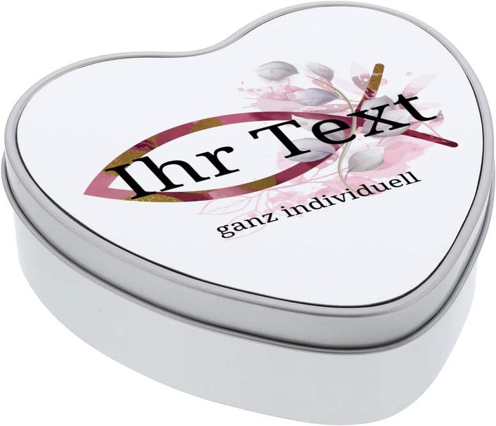 STEMPEL-FABRIK – personalisierbare Herzdose mit Name oder Wunschtext – Aquarell Motiv mit rotem Fisc