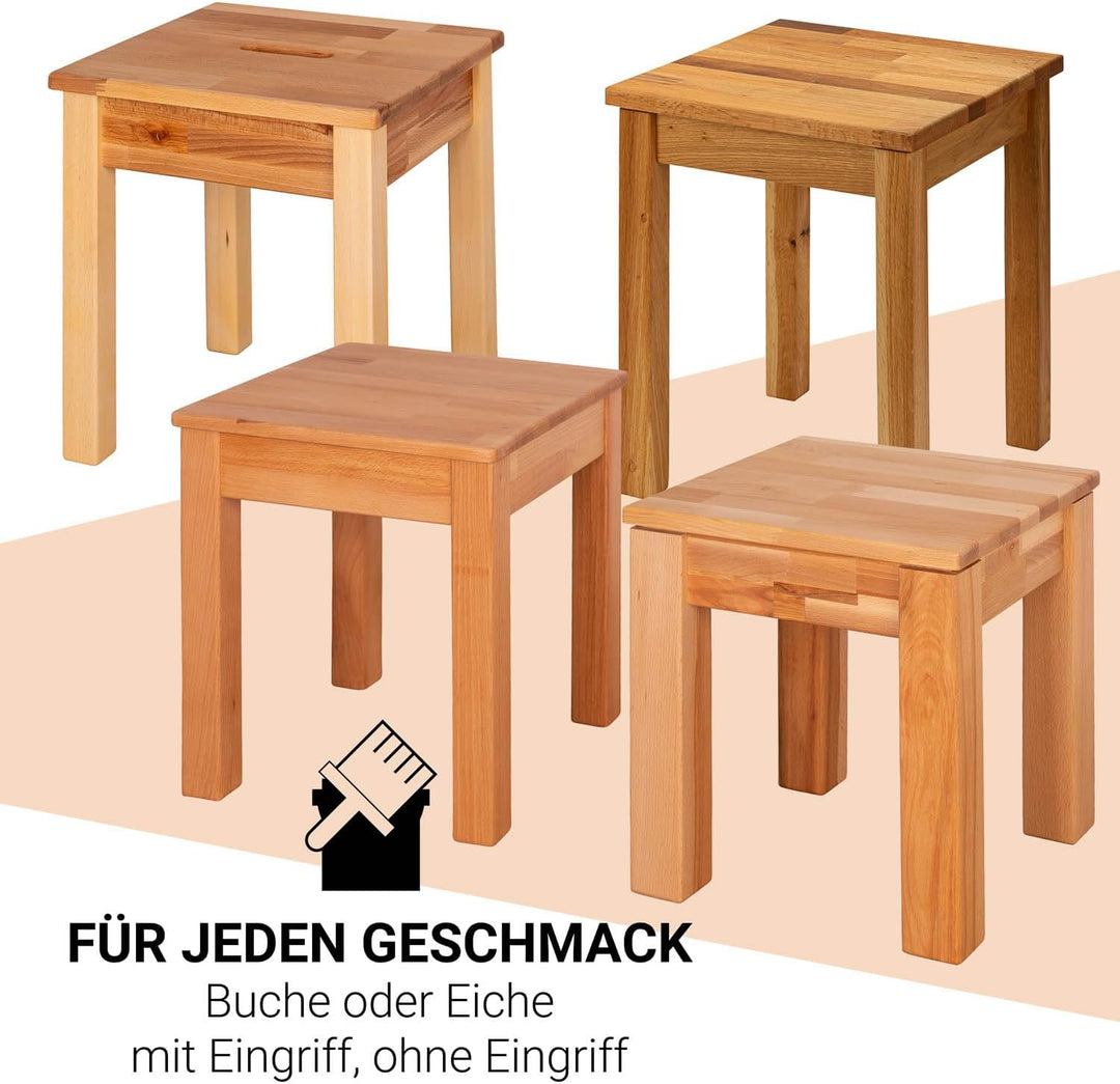 Staboos 2er Set Buche Sitzhocker Holz - Massiv Holzhocker bis 200 kg - Kernbuche Holz Hocker Emma oh
