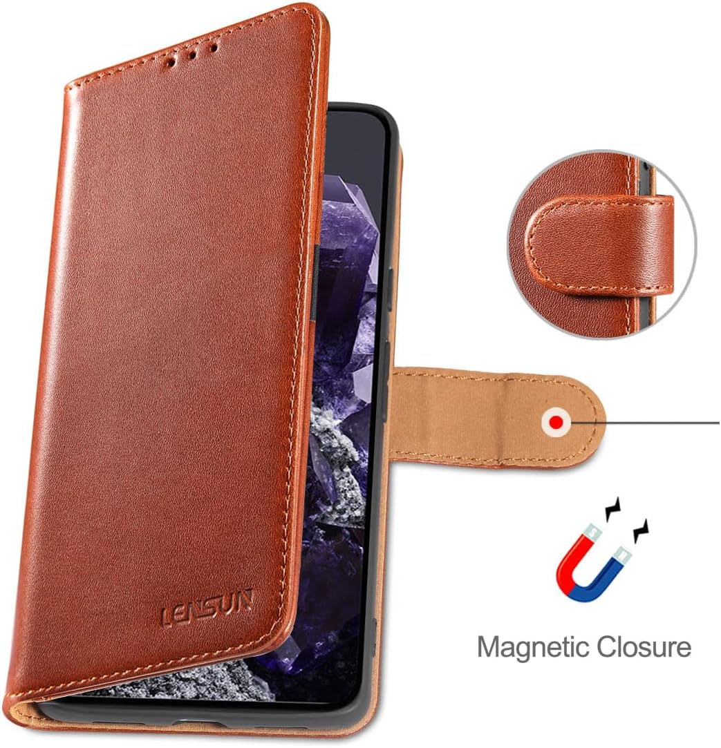 LENSUN Echtleder Hülle für Google Pixel 8, Handyhülle [Echtes Leder] [Magnetverschluss] [Standfunkti