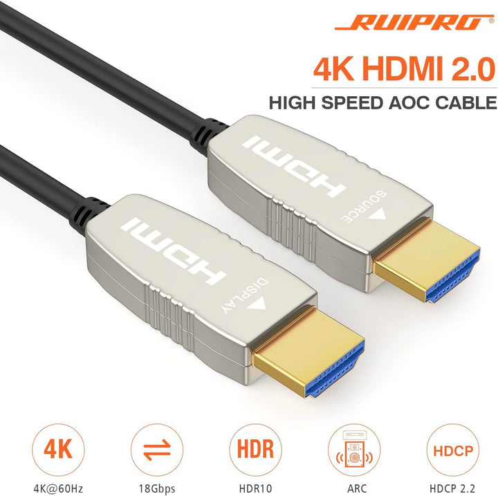 RUIPRO 4K Glasfaser HDMI Kabel 15 Meter 18Gbps 4K@60Hz ARC HDR10 Ultradünnes Flexibles HDMI 2.0b Kab