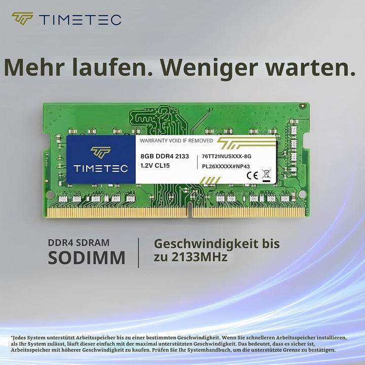Timetec 8GB DDR4 2133MHz PC4-17000 Non-ECC Unbuffered 1.2V CL15 1Rx8 Single Rank 260 Pin SODIMM Lapt