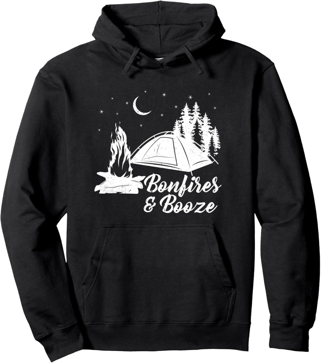 Lagerfeuer und Schnaps Camping Grafik Lustiger Camper Pullover Hoodie