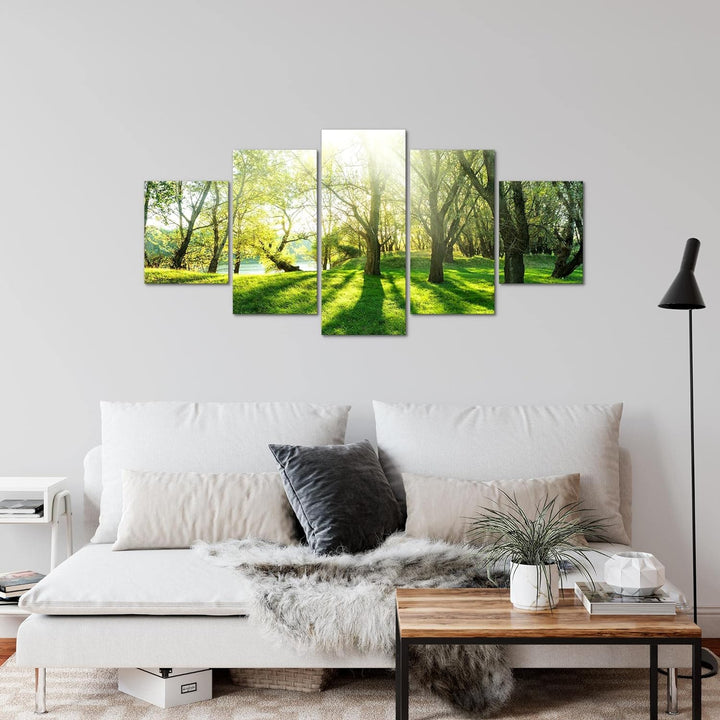 Runa Art Wandbilder Wald Landschaft 5 Teilig Bild auf Vlies Leinwand Deko Schlafzimmer Wohnzimmer So