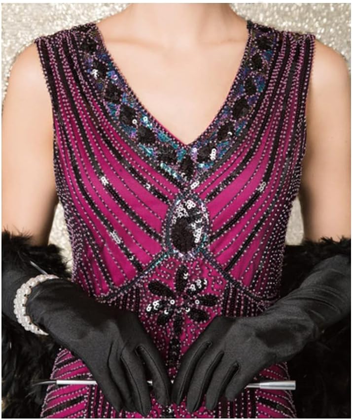 20er Jahre Charleston Pailletten Kleid Schwarz/Gold/Multicolor mit Fransen Flapper Damen-Kostüm, Pin
