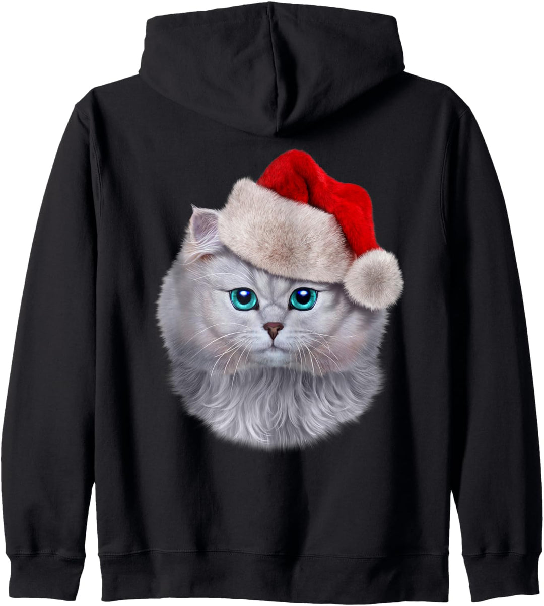 Weisse Katze mit Weihnachtsmütze Kapuzenjacke