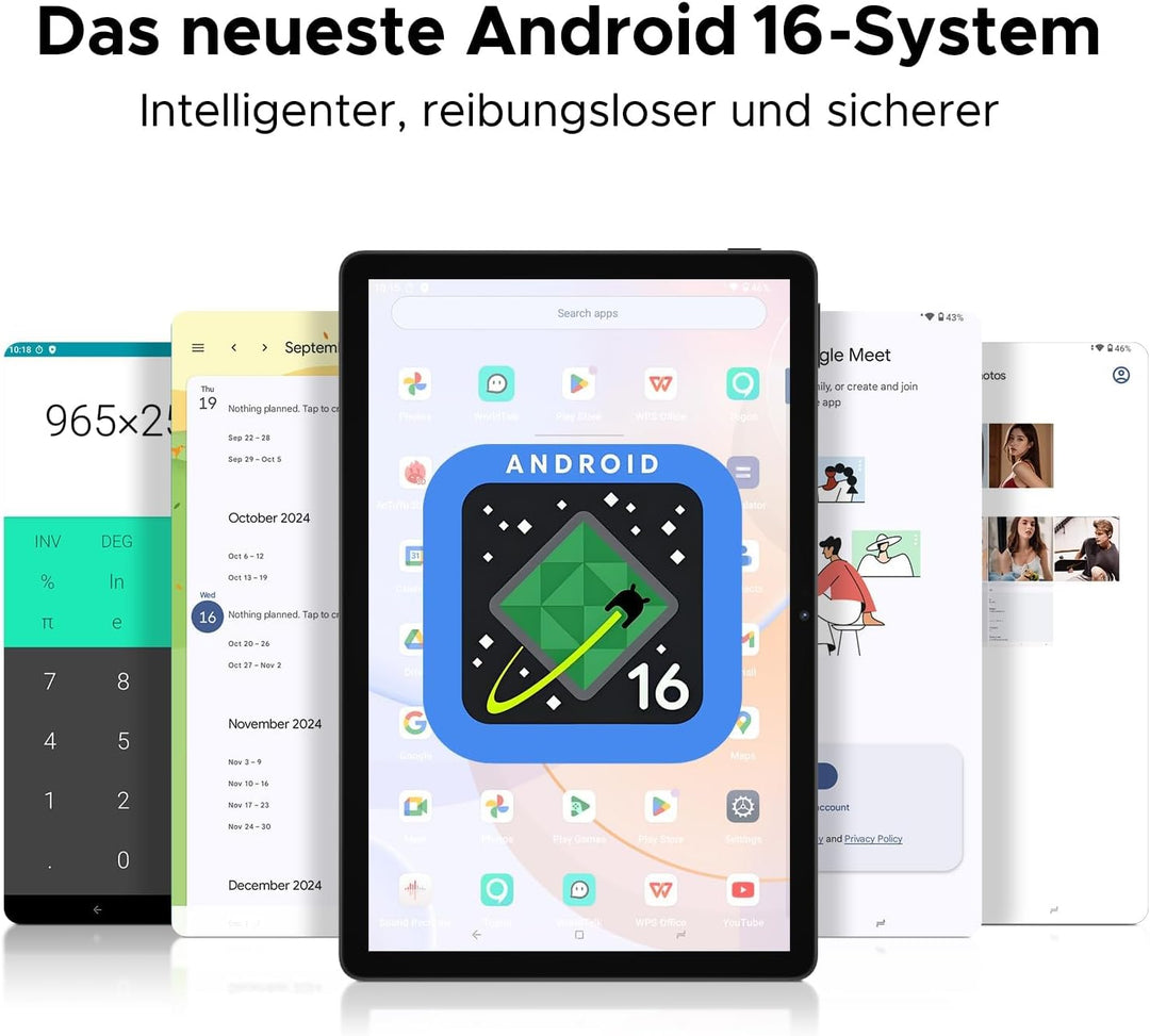 U11 Android 16 AI Tablet 11 Zoll, 16GB+128GB (2TB TF) Gaming Tablets, T7200 Octa Core, 8580mAh, Gemi