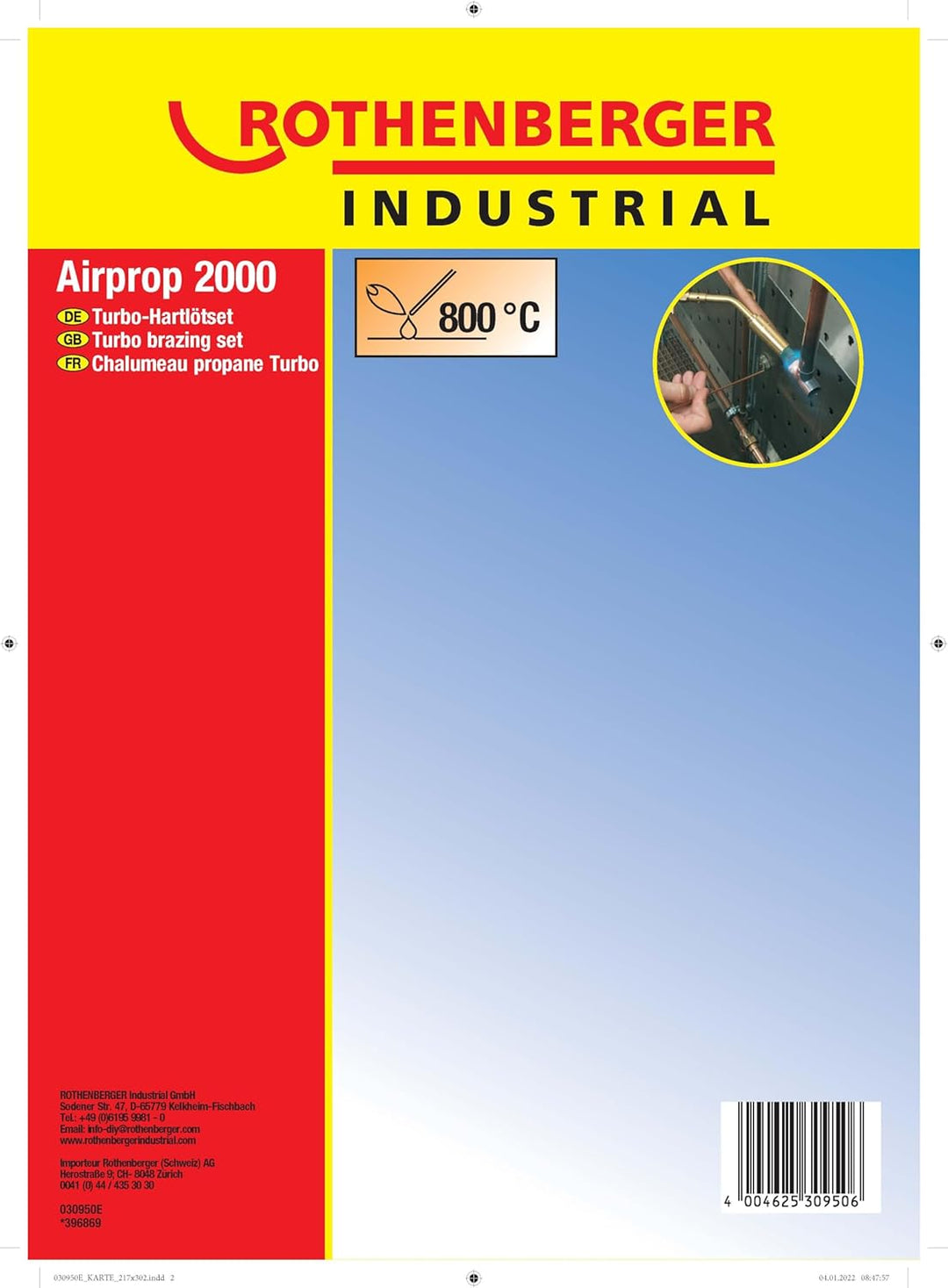 ROTHENBERGER Airprop Turbo Hartlötset inkl. 28mm Turbobrenner und Propanschlauchleitung,