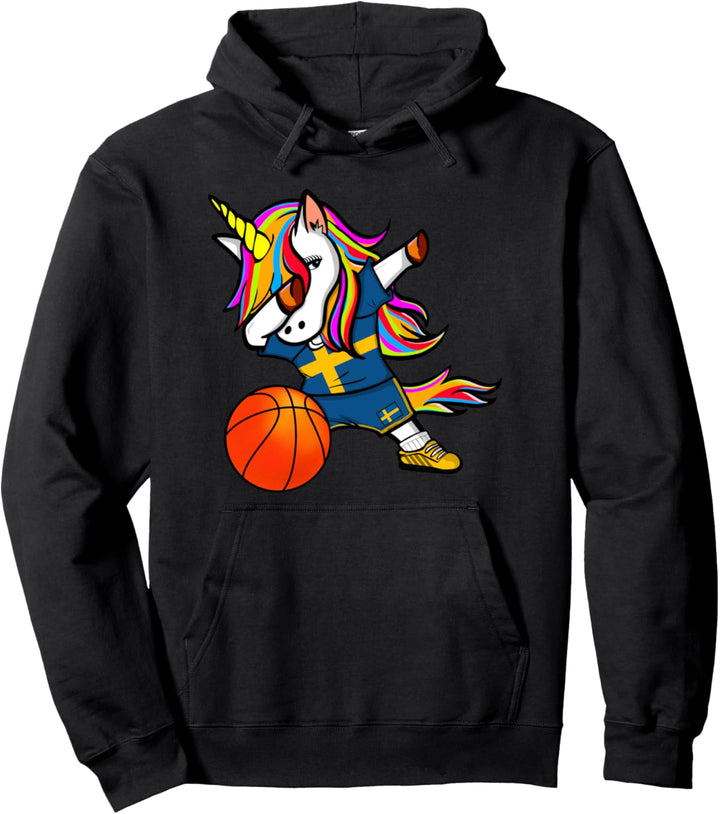 Dabbing Unicorn Schweden Basketball - Schwedische Flagge Pullover Hoodie