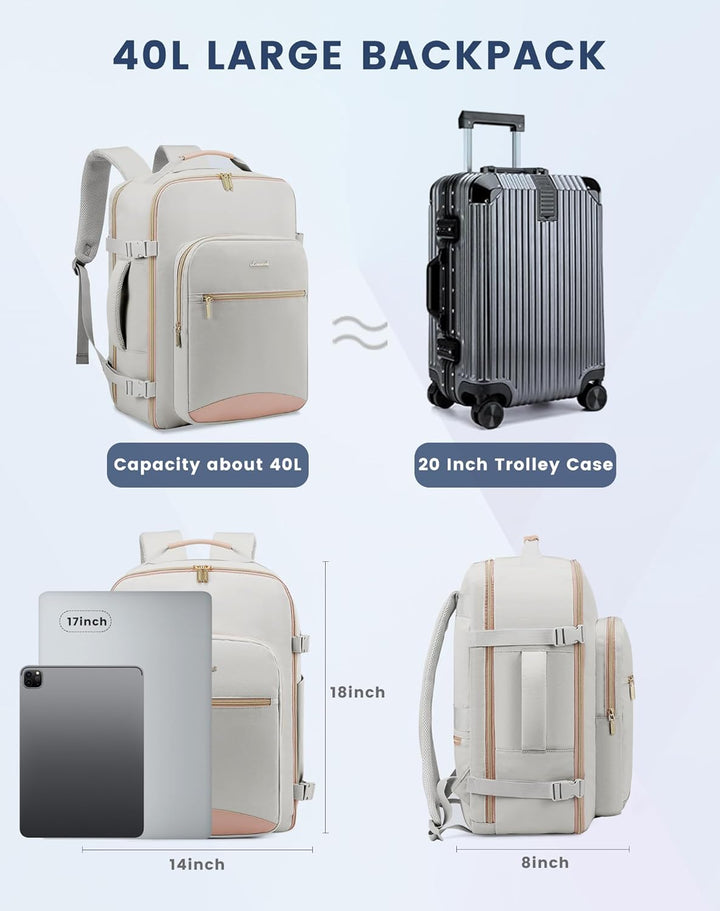 LOVEVOOK Handgepäck Rucksack Flugzeug, 40L Gross Reiserucksack Damen Kofferrucksack, Wasserdicht Rei
