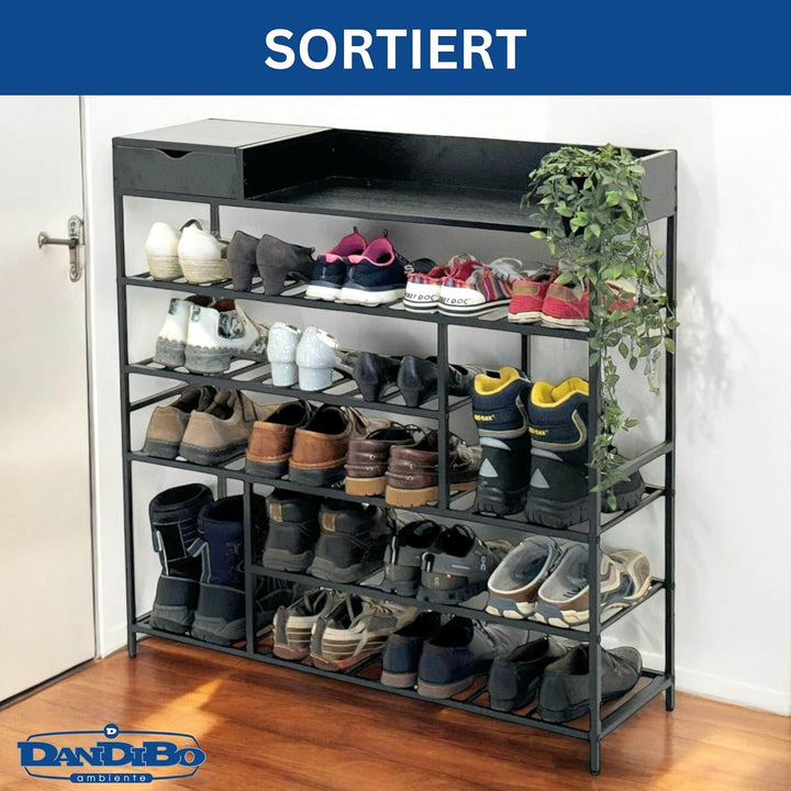 DanDiBo Schuhregal Platzsparend Metall Schwarz Modern 6 Etagen 100 cm mit Ablage Schuhständer mit St