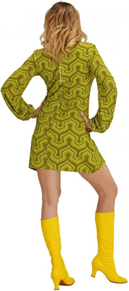 shoperama 70er Jahre Retro KLEID mit Tapetenmuster Grün Disco Damen Kostüm Siebziger 70s S Grün, S G