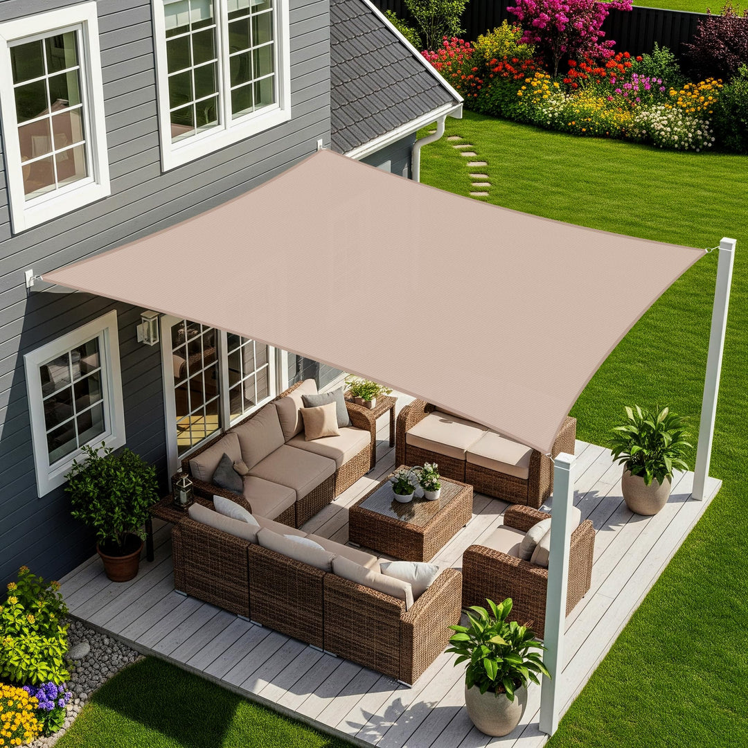 Sunnylaxx 4x6m Sonnensegel Rechteckig, Wasserdicht Sonnenschutz Sunsegel Color Taupe, 95% UV-Schutz,