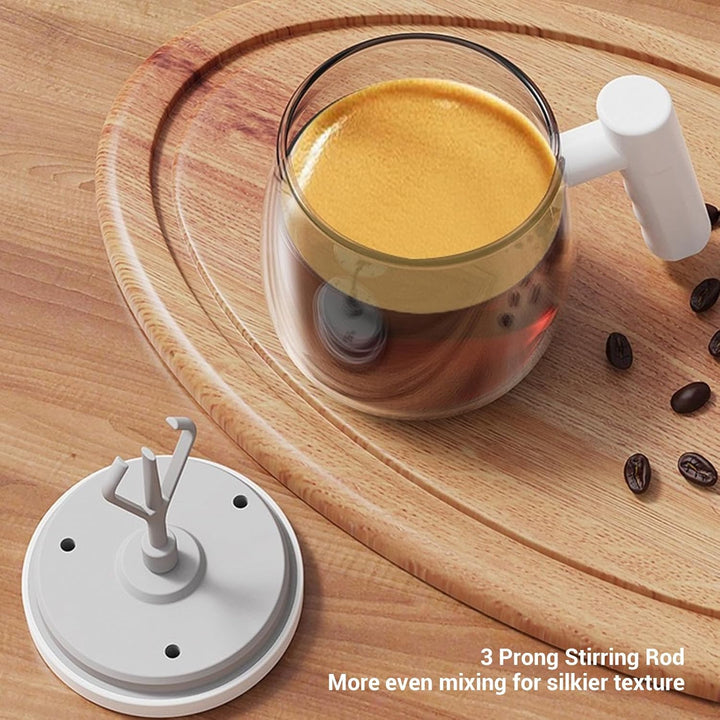 Fockety Selbstrührende Kaffeetasse, 400 ml Glas-Elektromixbecher mit Deckel und Griff, über USB aufl