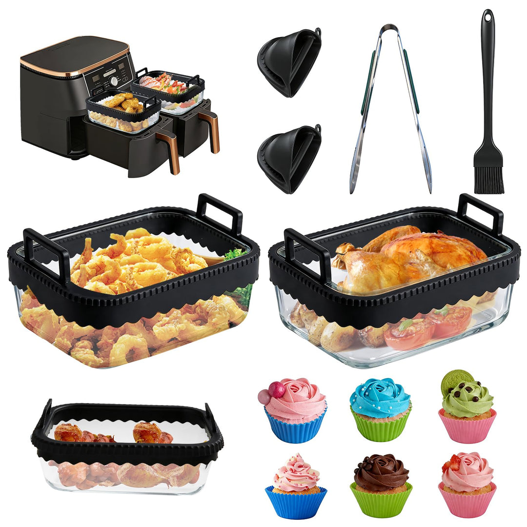 2 Stück Auflaufform Airfryer Zubehör für Ninja AF400EU/AF500EU/DZ400EU, Glas Airfryer Zubehör mit Si