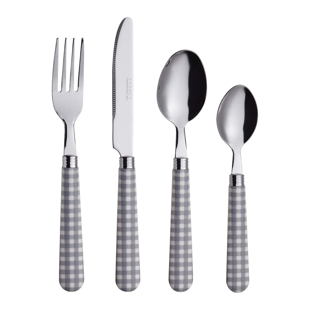 EXZACT Edelstahl-Besteck Set 24 Stück - Gingham Farbige Griffe - 6 x Tafelgabeln, 6 x Tafelmesser, 6