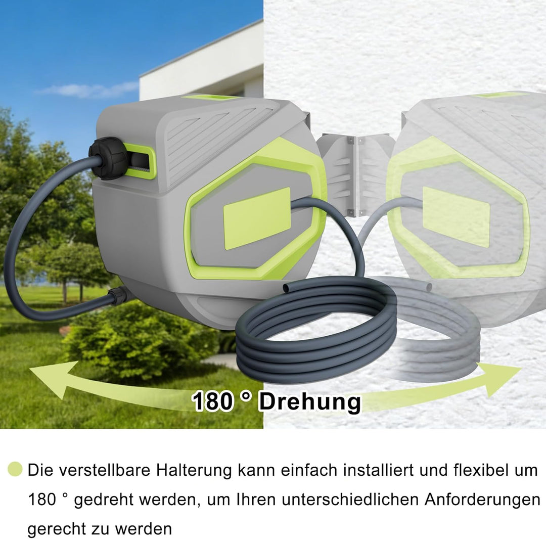 ACXIN Schlauchtrommel Wasser 30 m, Gartenschlauch Trommel mit 10‑Funktions Sprühdüse, Automatischer