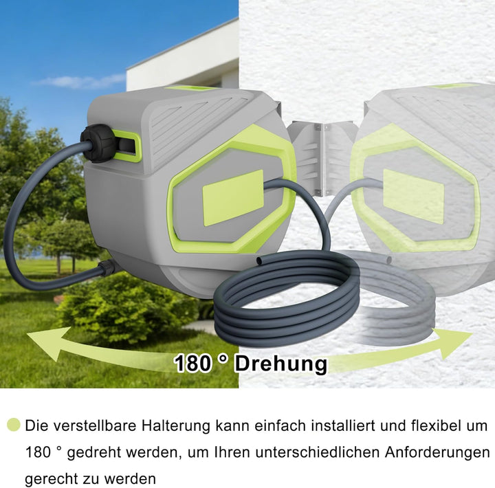 ACXIN Schlauchtrommel Wasser 30 m, Gartenschlauch Trommel mit 10‑Funktions Sprühdüse, Automatischer