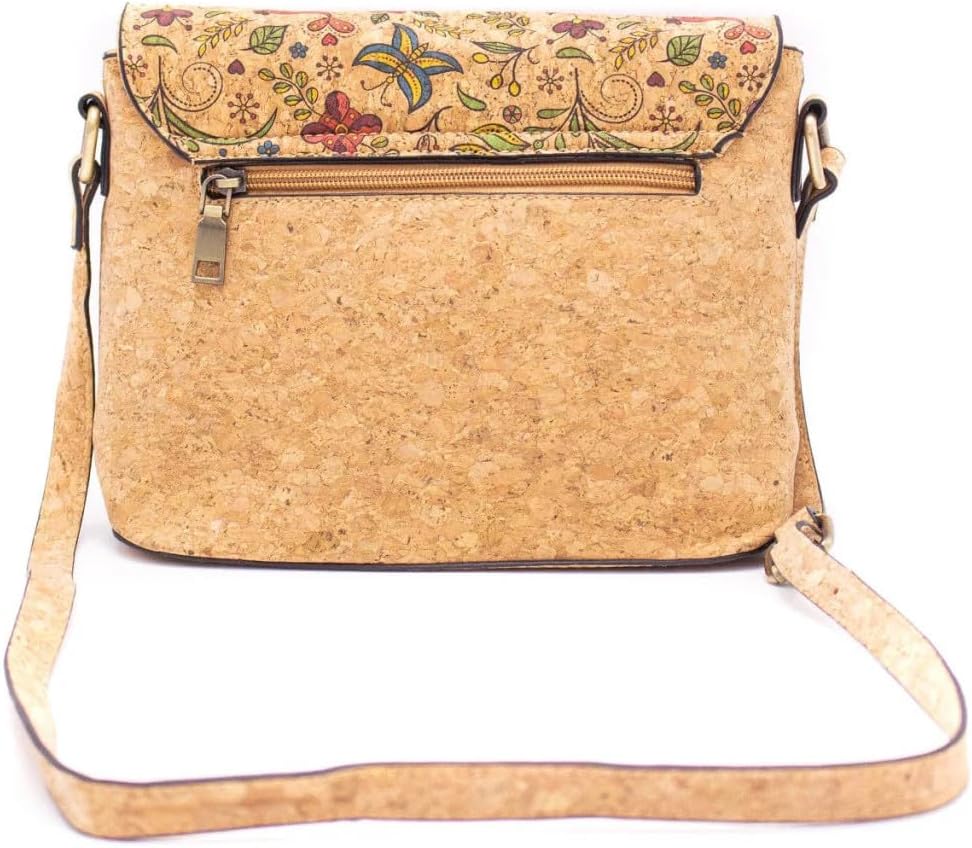 Crossbody Handtasche aus Kork Veganleder Nachhaltig Damen Umhängetasche Blumen Muster 2, Blumen Must