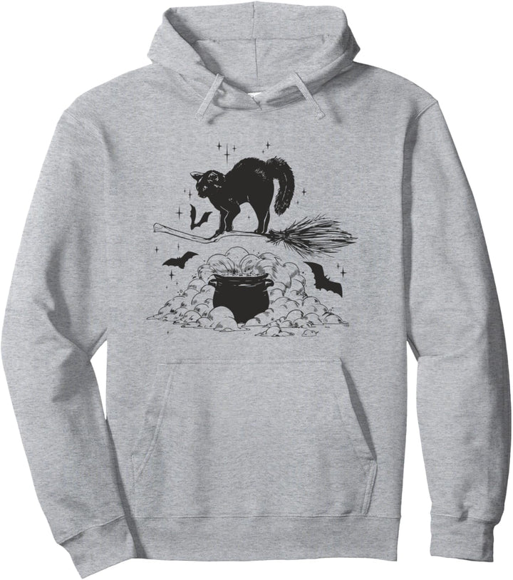 Black Cat Witchy Vintage Halloween Spooky Cat Dad Cat Mom Pullover Hoodie