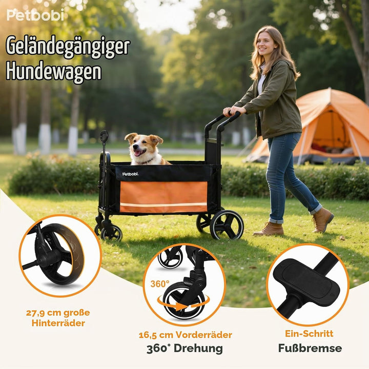 Petbobi 2-in-1 Schieb- &amp; Zug-Hundetrolley für mittelgrosse &amp; grosse Hunde, mit Zugangsrampe für alte