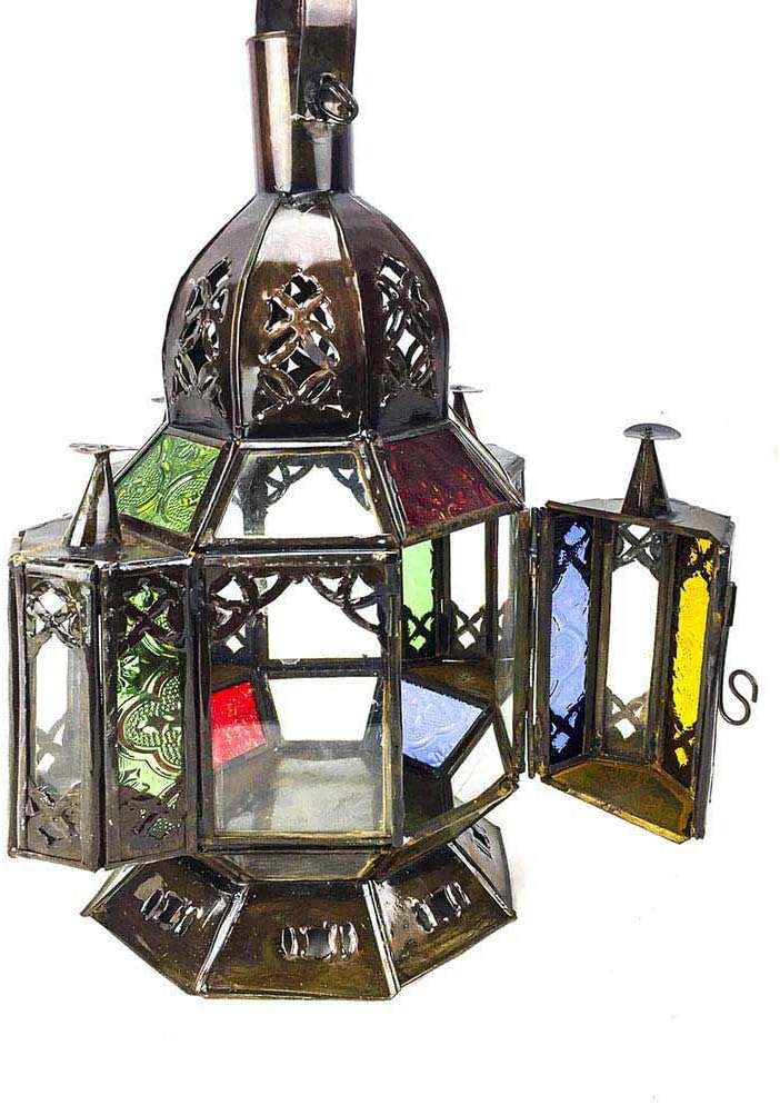 Marokkanische Laterne aus Glas und Metall, handgelocht, 35 cm