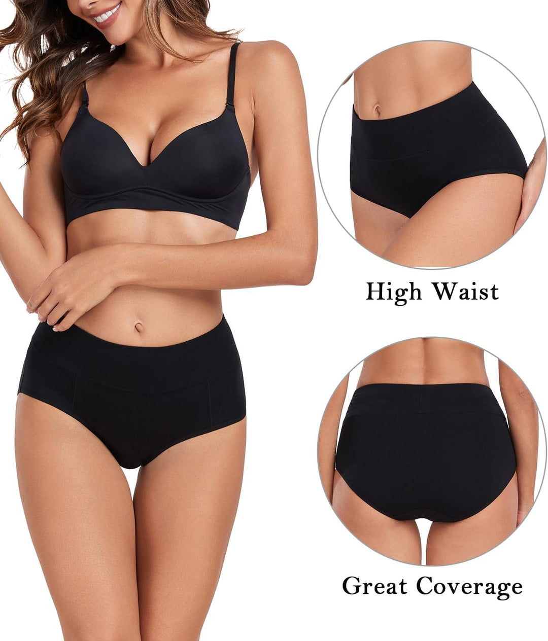 wirarpa Unterhosen Damen Unterwäsche Baumwolle Taillenslip High Rise Slip 4er Pack M Dunkles Schwarz