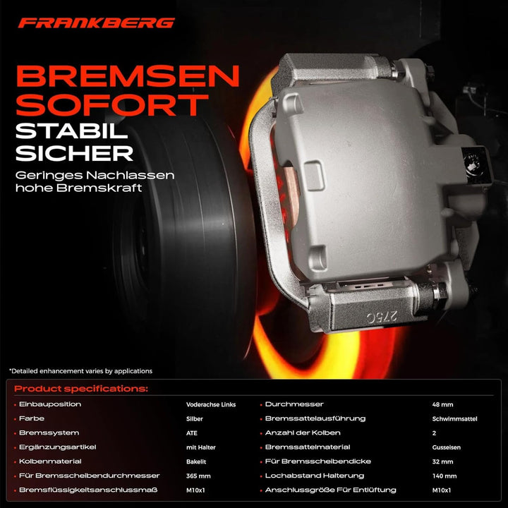Frankberg Bremssattel Bremszange mit Halter Vorne Links Kompatibel mit Grand Cherokee IV WK WK2 3.0L