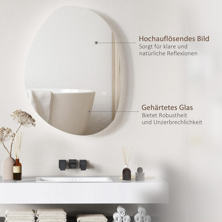 HOMCOM Badspiegel mit Beleuchtung 70 x 50 cm LED Badezimmerspiegel Dimmbar mit 3 Lichtfarben Touch-S