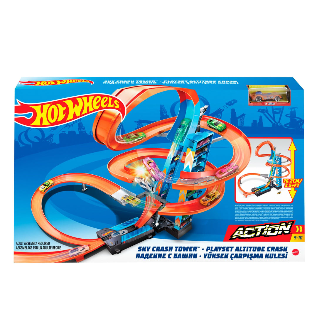 Hot Wheels GJM76 - Himmelscrash Turm 83 cm hoch mit batteriebetriebenem Beschleuniger und mit Loopin