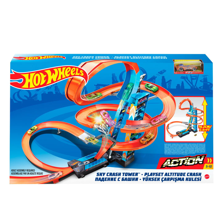 Hot Wheels GJM76 - Himmelscrash Turm 83 cm hoch mit batteriebetriebenem Beschleuniger und mit Loopin