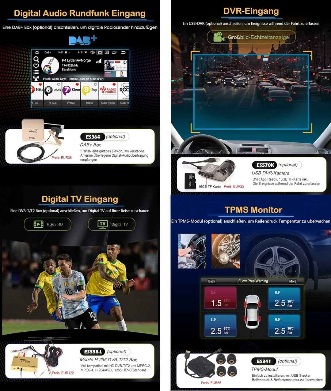 Erisin 7 Zoll 8-Kern 4GB RAM 64GB ROM Android 14 Autoradio Bluetooth GPS Navi Für Opel Astra H Corsa