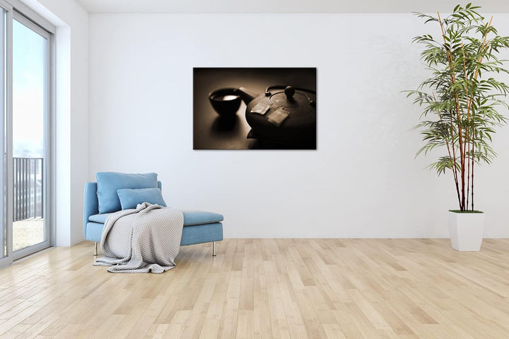 deyoli gebrühter Tee in der Teekanne Effekt: Sepia, Format: 80x60 als Leinwandbild, Motiv fertig ger