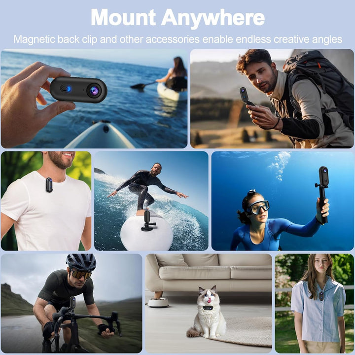 OBEST Action Cam 4K 360 Action Kamera Mini Bodycam Körperkamera, Magnetisch Vlog POV Camera, WiFi Un