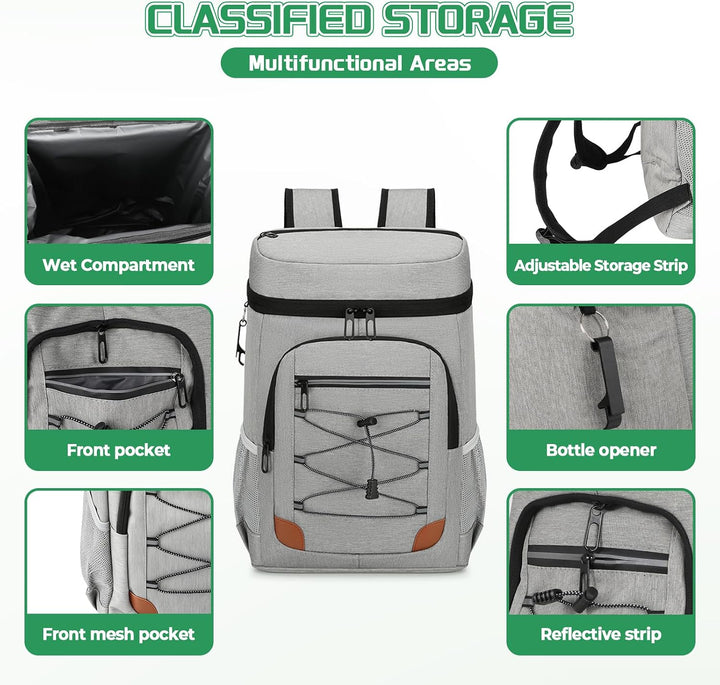 Kühlrucksack 30L Isolierte Kühltasche Picknicktasche Auslaufsicherer Gross Kapazität Leichte Rucksac
