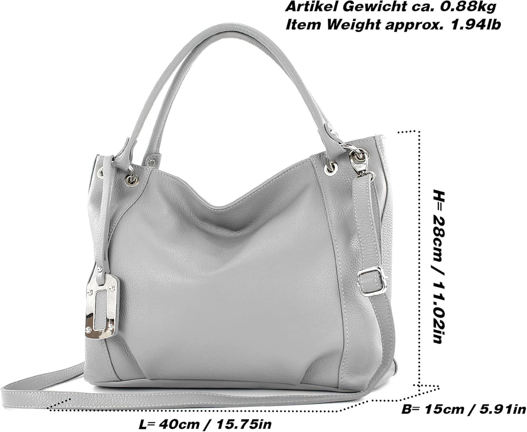 modamoda de - T339 - ital. Schultertasche Shopper aus Leder Dark Chocolate, Dark Chocolate