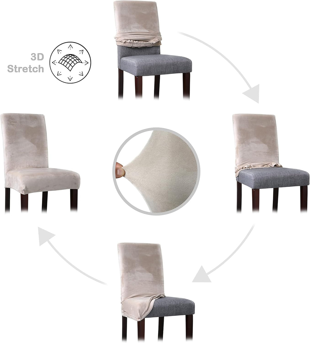 BEAUTEX 4er Set LEA Stuhlhusse, elastische Uni Stretch-Husse aus Samt Mikrofaser Farbe wählbar (Grau
