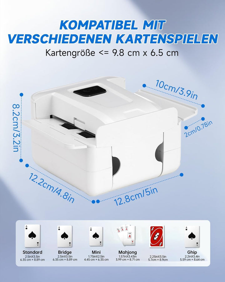 Kartenmischmaschine Elektrische mit 3000mAh Akku, Geräuscharmer Kartenmischer, Spielkartenablage, Mi