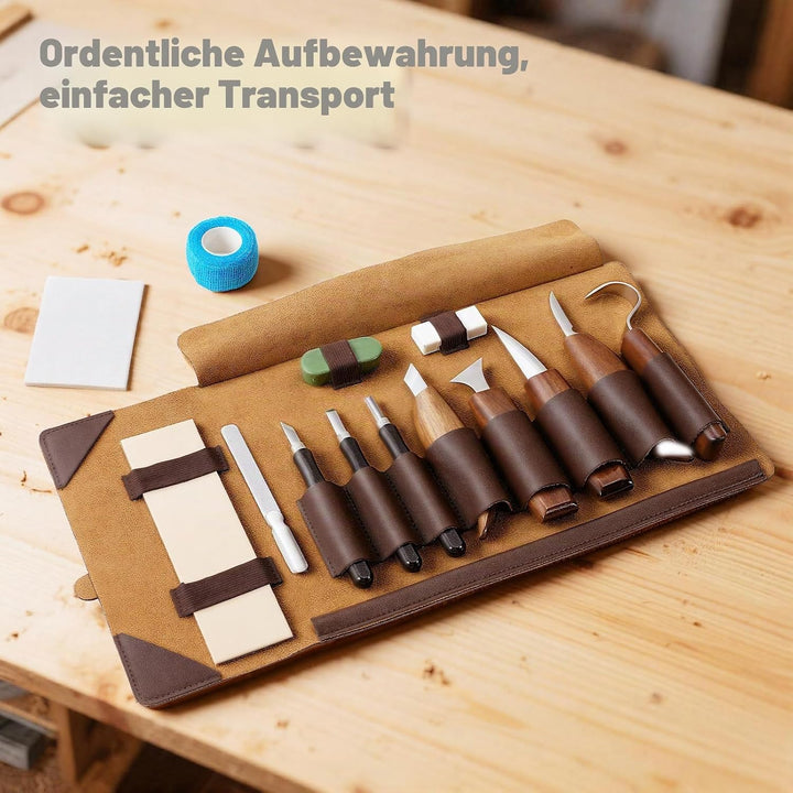 Housolution Holzschnitzset mit Lederetui, 24PCS Holzschnitzwerkzeuge Schnitzset enthält Schnitzmesse