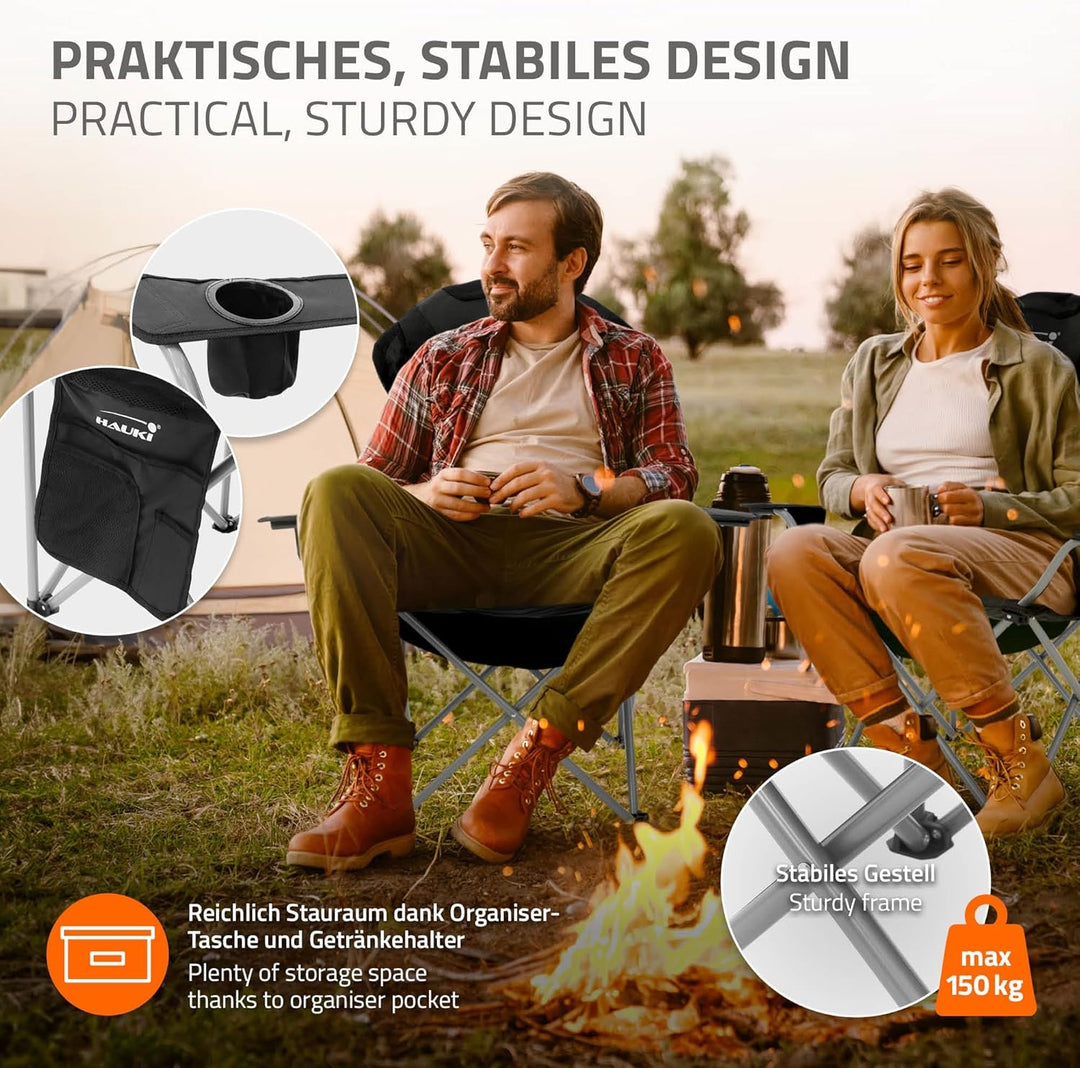 Hauki Campingmöbel Set 3tlg. Campingtisch faltbar Beige mit 2 Campingstühlen Schwarz, Camping-Set fü