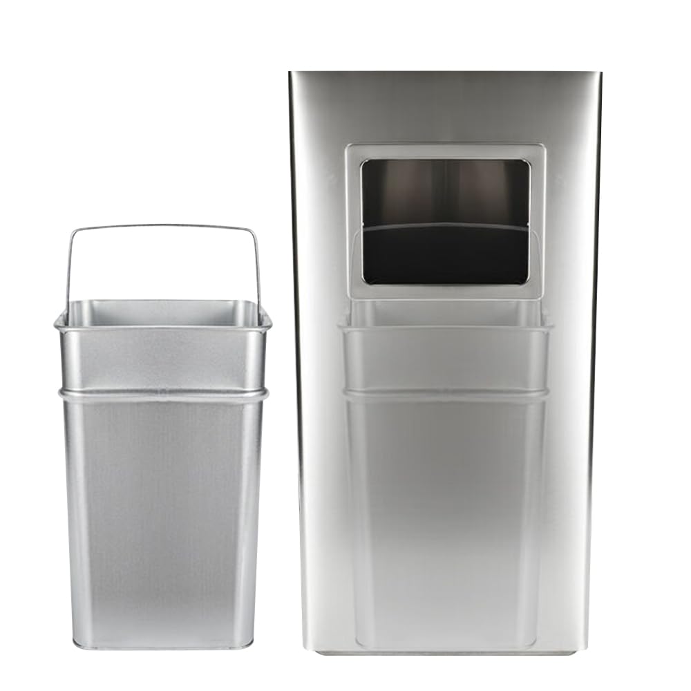 35L Edelstahl Mülleimer mit abnehmbarem Innenbehälter & Aschenbecher, 24x24x60cm hoch schmal freiste