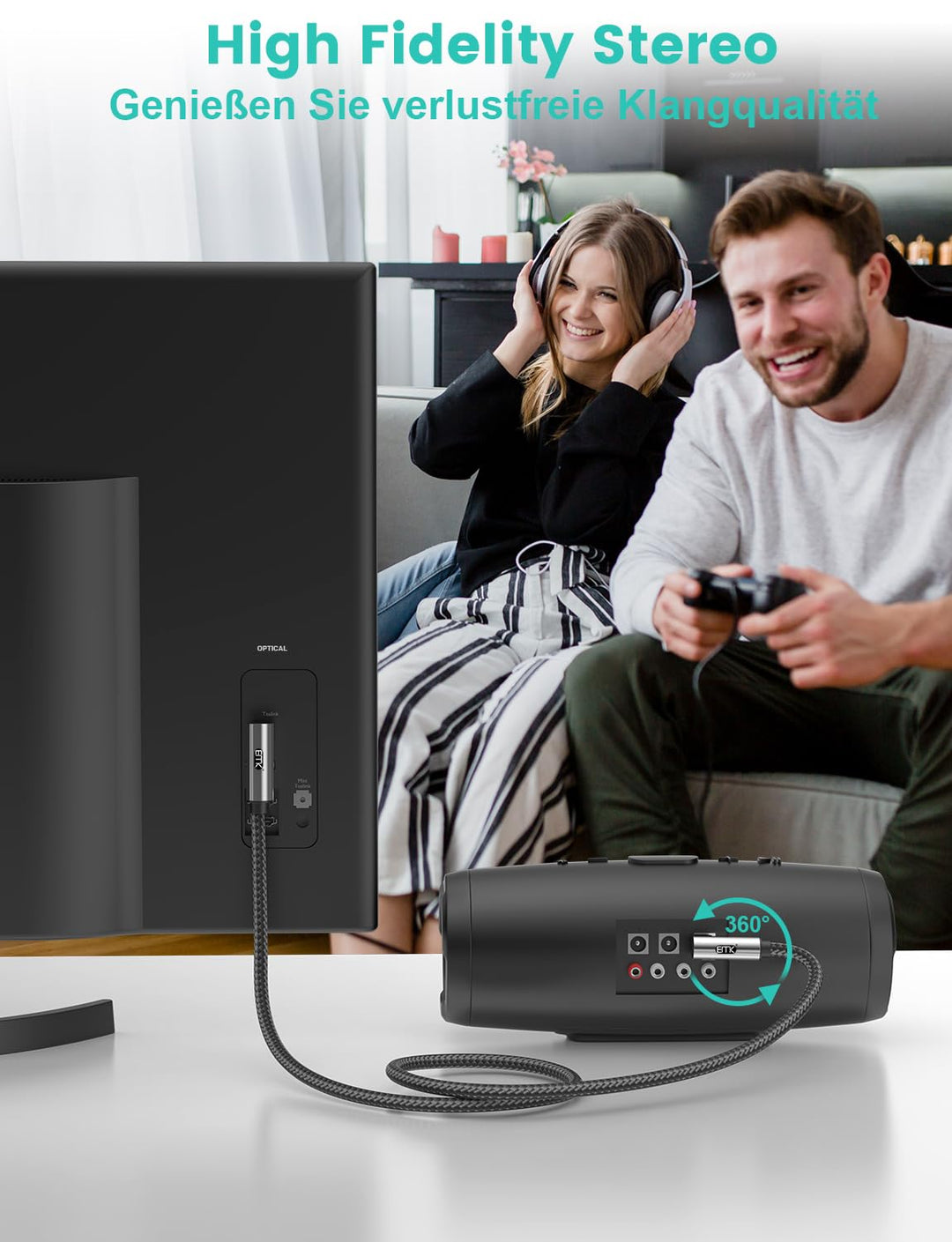 EMK 90 Grad Optisches Audiokabel Toslink Spdif Lichtleiterkabel für Stereoanlage, Soundbar, Heimkino