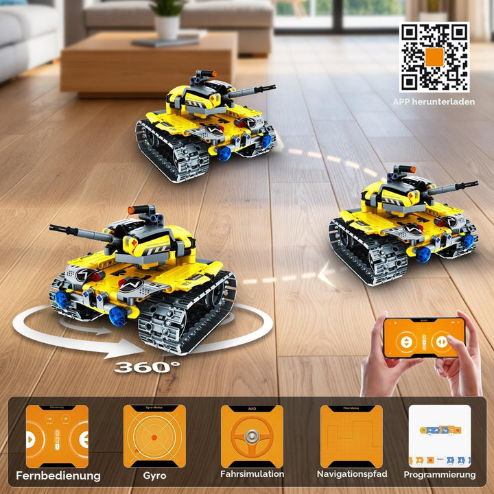 Technik Roboter Bauspielzeug für Kinder, 5 in 1 App & Fernsteuerung Technic Wall Roboter Panzer Dino