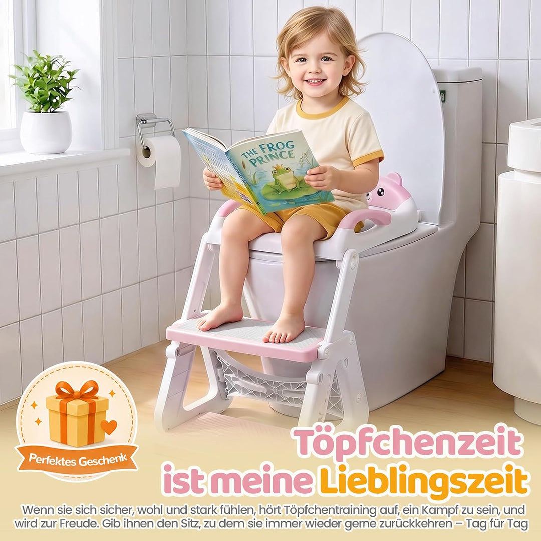Orzbow Toilettensitz Kinder mit Treppe, Stabil Kinder Toilettensitz mit Dreiecksstruktur, Verlängert