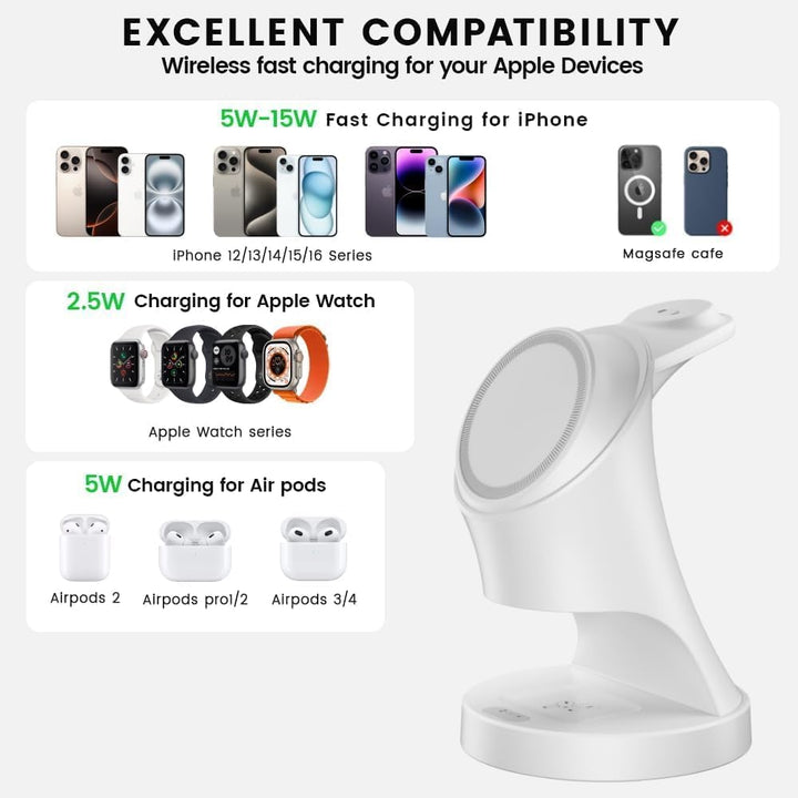 Ladestation für Apple Watch und iPhone, 3 in 1 Wireless Charger Induktive Ladestation/Kabelloses Lad