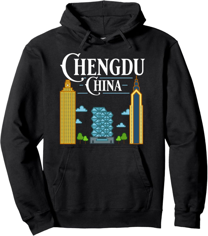 Chengdu China Stadt Skyline Karte Reise Pullover Hoodie