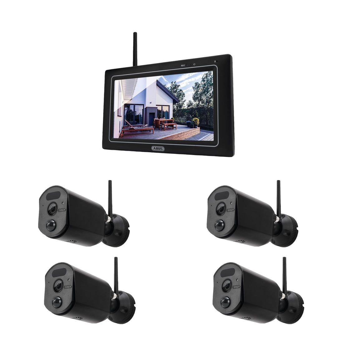 ABUS Überwachungskamera EasyLook BasicSet PPDF17000 – 4er Set Kamera + tragbarer Monitor mit Touchsc